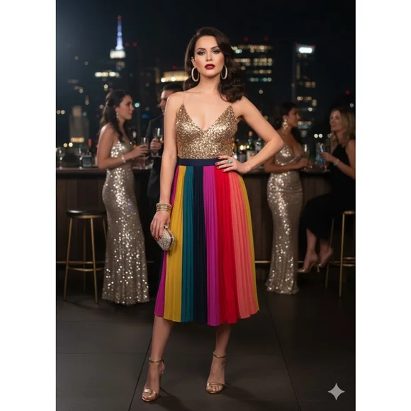 J.Crew Rainbow Pleated Midi Skirt - Picture 5 of 11